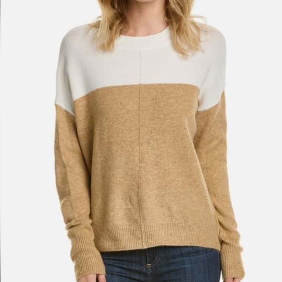 Vince Camuto Extended Shoulder Crewneck Sweater Tan and White Colorblock Size XL - Picture 1 of 8
